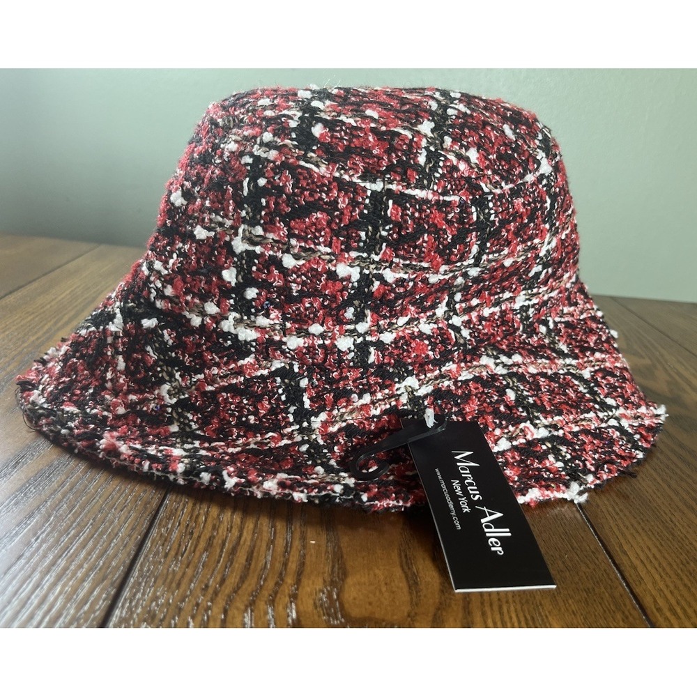 Marcus Adler Women's Knitted Bucket Hat Plaid Checkered Sequin Accent Bling